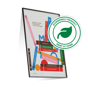 Versione "Print at home" del poster "L'infanzia è un mondo" dedicato a tutti i libri scritti da Maria Montessori